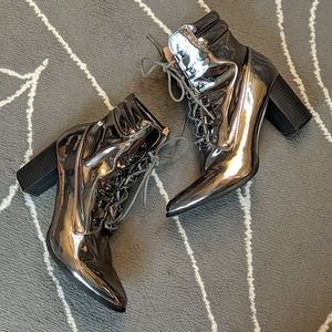 Chase & Chloe Lace-Up Bootie Silver Mirror 7.5